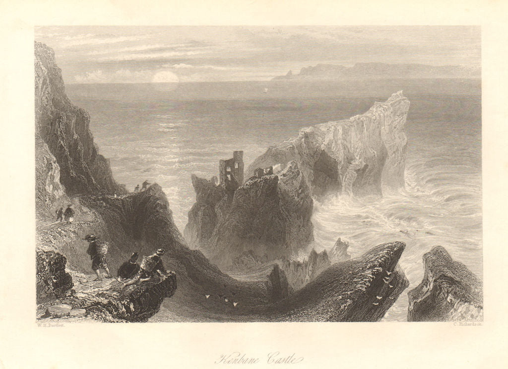 Kenbane Castle, County Antrim. Ireland Ilster 1843 old antique print picture